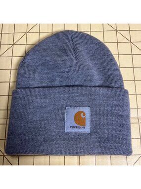 Carhartt Mens Heather Gray Acrylic Knit Beanie Hat One Size Fits All Winter Warm